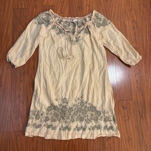 Johnny Was 3J Workshop Beige Dress Tunic with Gray Embroidery Womens Size Medium